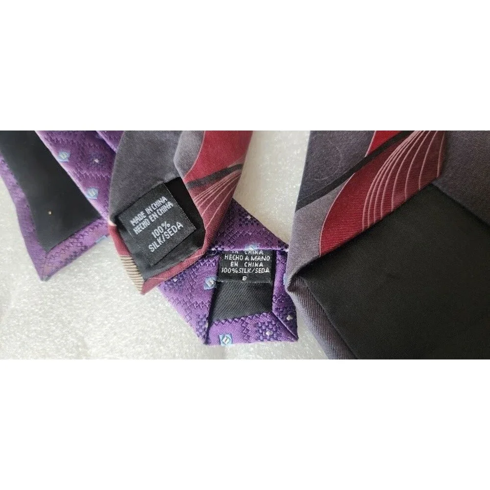 George Men Suit Neck Tie Set 100% Silk Black Red Gray Purple Blue Diamond Used